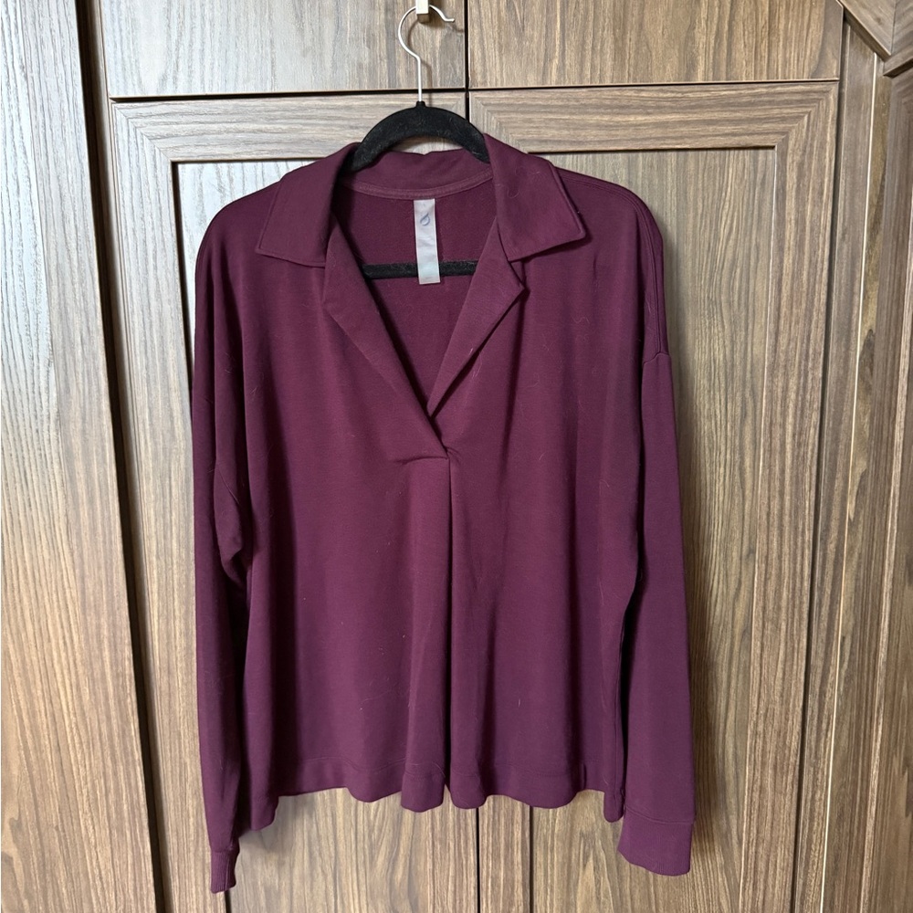 Lou & Grey soft polo neck top burgundy
